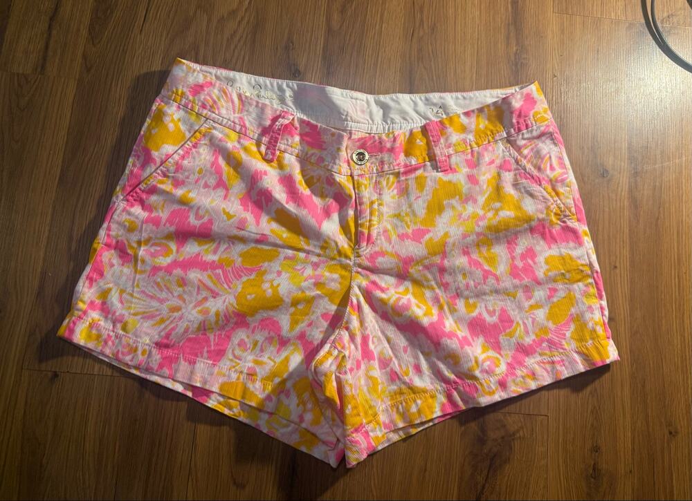 Lilly Pulitzer Callahan Shorts Kir Royal Pink Oh La La Floral Chino Size 14